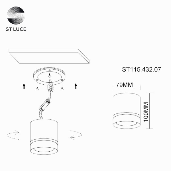 ST115.432.07 Светильник потолочный Черный LED 1*7W 3000K 490Lm Ra>90 120° IP20 D79xH100 170-240V Накладные светильники