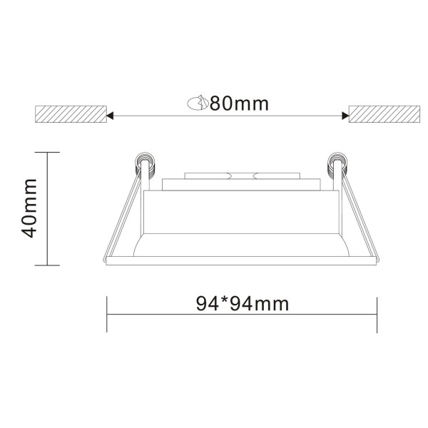 ST208.418.01 Св-к встр. Черный GU10 1*50W  L94xW94xH40 220V Без ламп Встраиваемые светильники