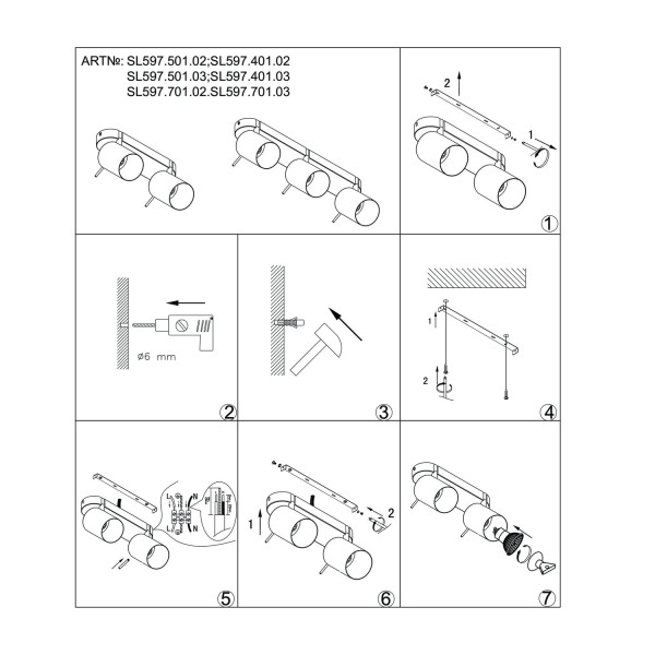 SL597.401.02 Спот ST-Luce Черный, Хром/Черный GU10 LED 2*3W Потолочные светильники