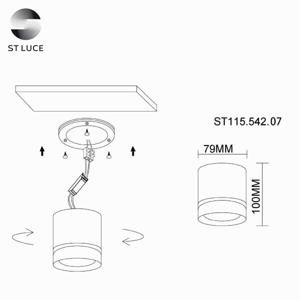 ST115.542.07 Светильник потолочный Белый LED 1*7W 4000K 490Lm Ra>90 120° IP20 D79xH100 170-240V Накладные светильники