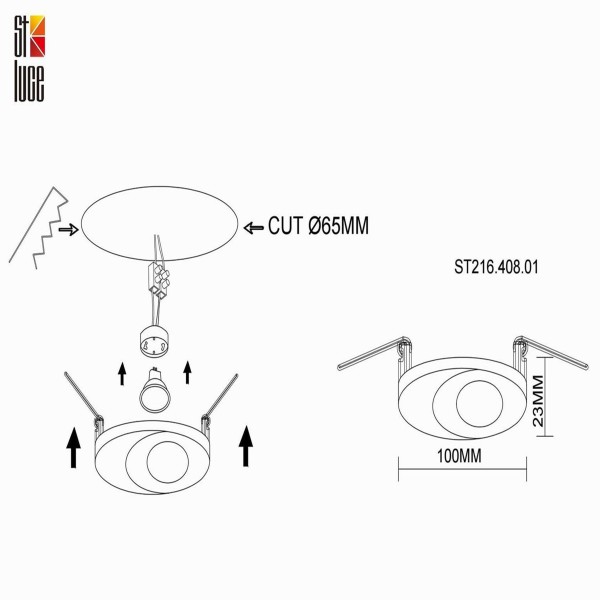 ST216.408.01 Св-к встр. Черный GU10 1*7W IP20 D100xH23 220V Без ламп Встраиваемые светильники
