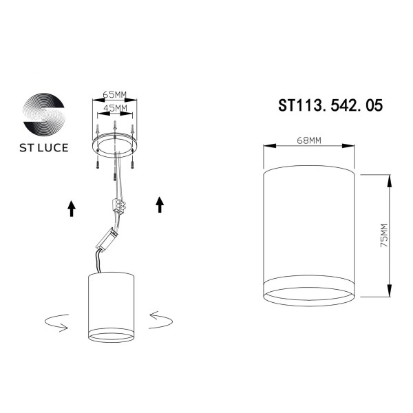 ST113.542.05 Светильник потолочный Белый LED 1*5W 4000K 390Lm Ra>90 120° IP20 D68xH75 170-240V Накладные светильники