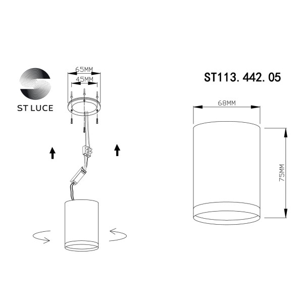 ST113.442.05 Светильник потолочный Черный LED 1*5W 4000K 390Lm Ra>90 120° IP20 D68xH75 170-240V Накладные светильники