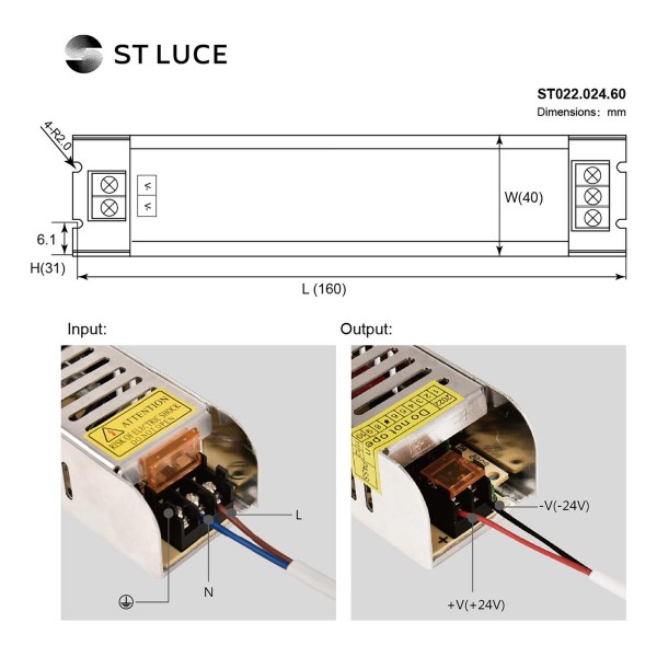 ST022.024.60 Блок питания (24V,60W, IP20) ST-Luce Светодиодные ленты