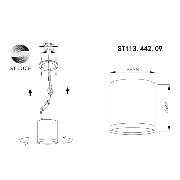 ST113.442.09 Светильник потолочный Черный LED 1*9W 4000K 702Lm Ra>90 120° IP20 D88xH75 170-240V Накладные светильники