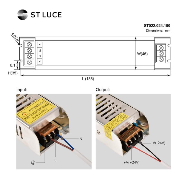 ST022.024.100 Блок питания (24V,100W,IP20) ST-Luce Светодиодные ленты